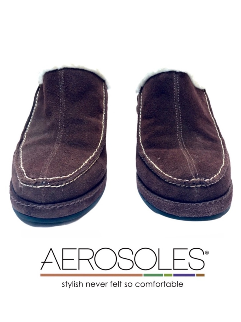 Aerosoles What’s What Brown Suede Fleece Lined Clogs Mules Shoes Wedges Sz 7 EUC